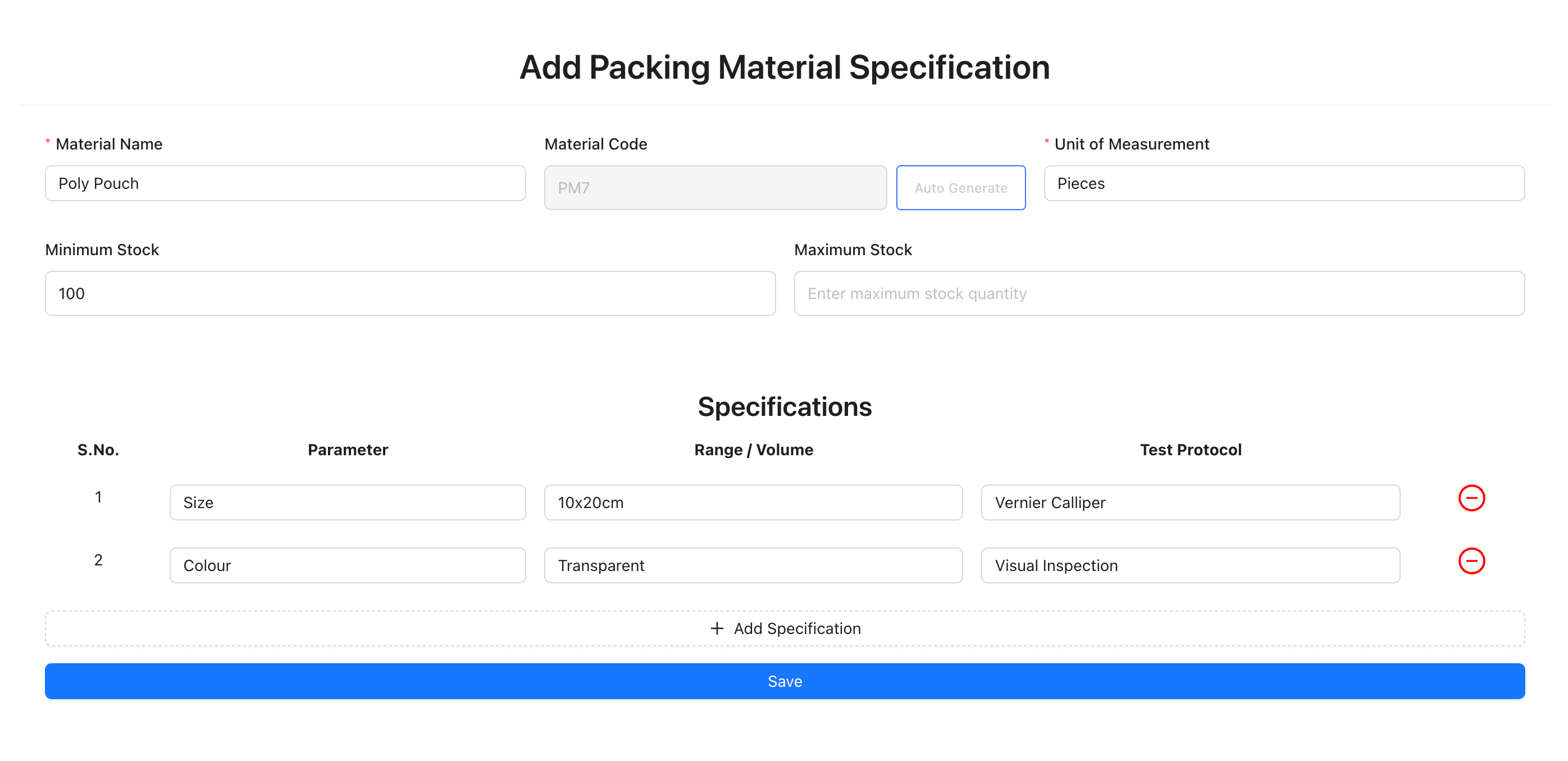 Packing Material form