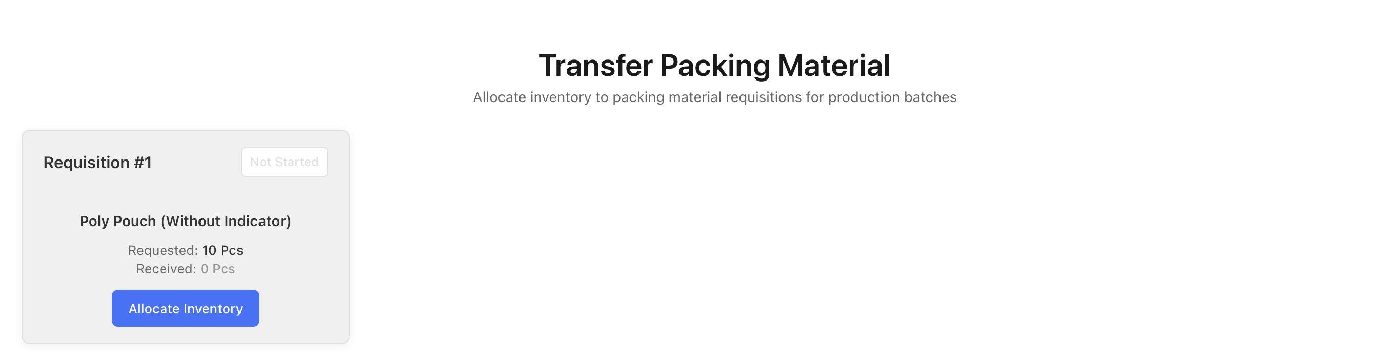 Packing Material Transfer form