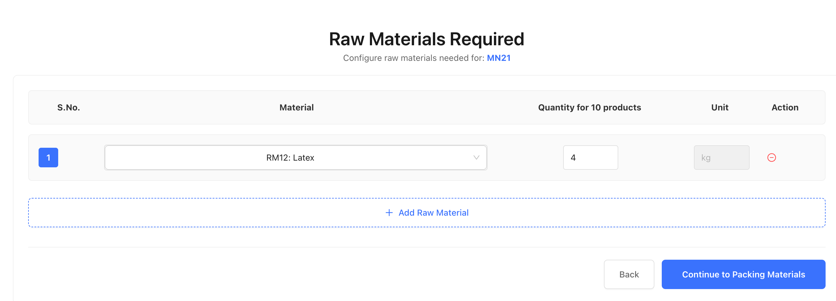 Product raw materials