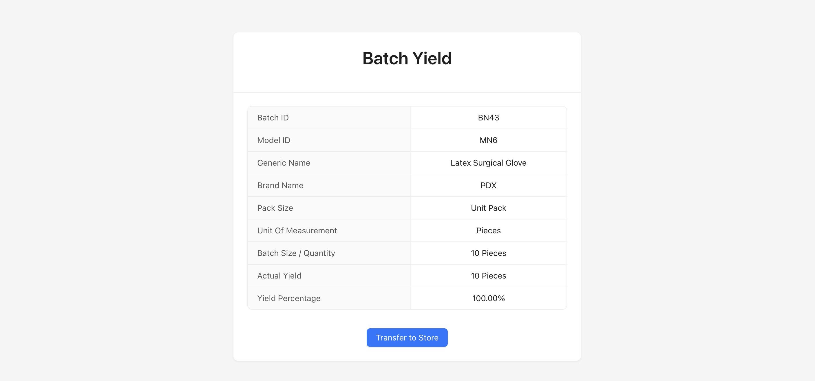 Store Transfer Acceptance form