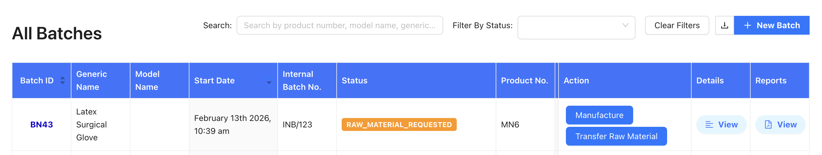 Transfer Raw Material button